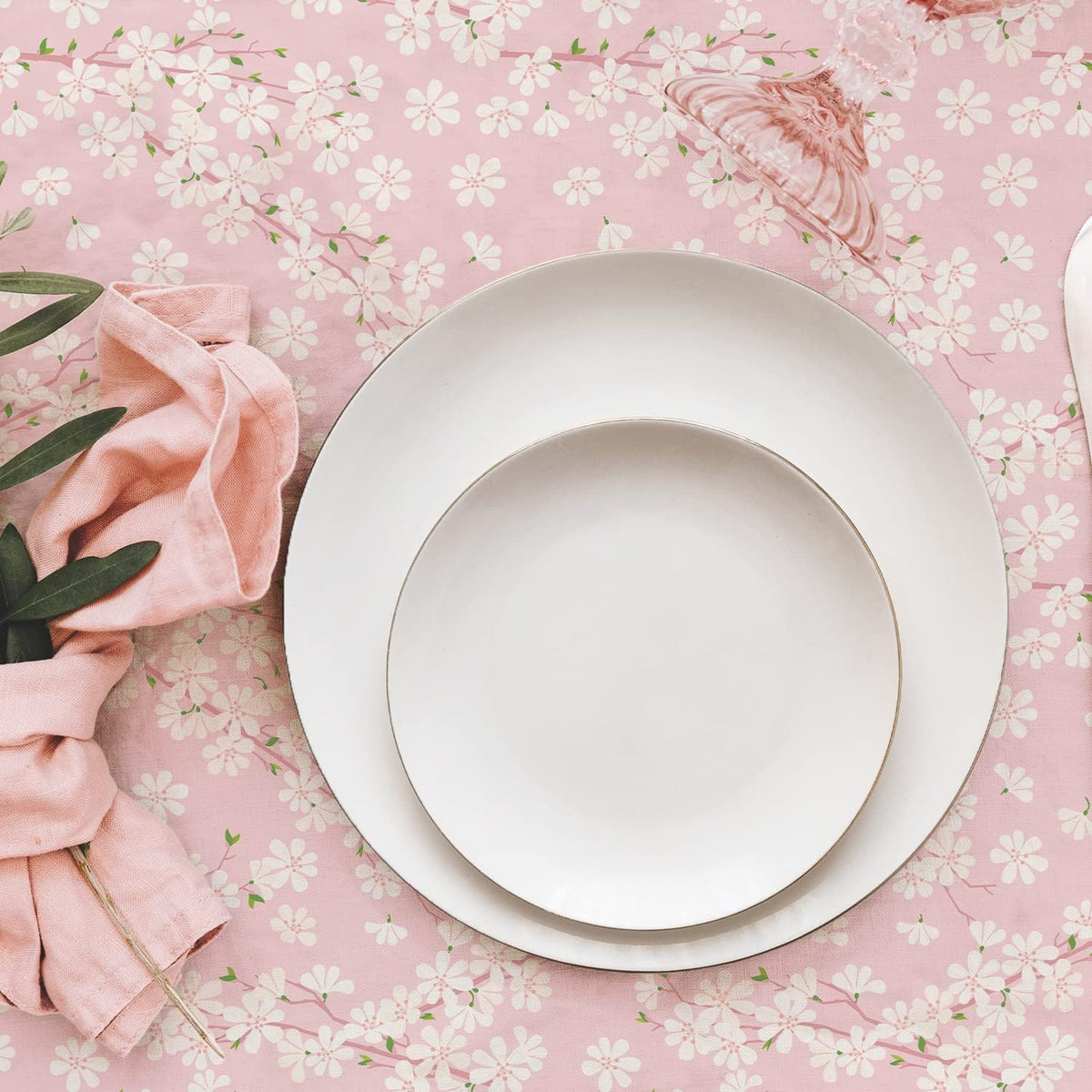 Pink Sakura Tablecloth Pink Floral Flowers Print Rectangle Table Cloth Spring Summer Waterproof Wrinkle Free Tablecloth 60 X 84 Inch