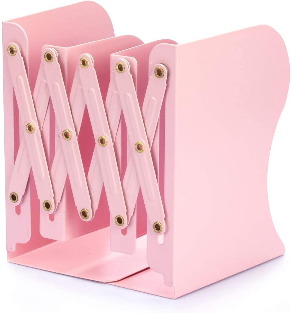 Adjustable Metal Book Ends for Shelves Pink