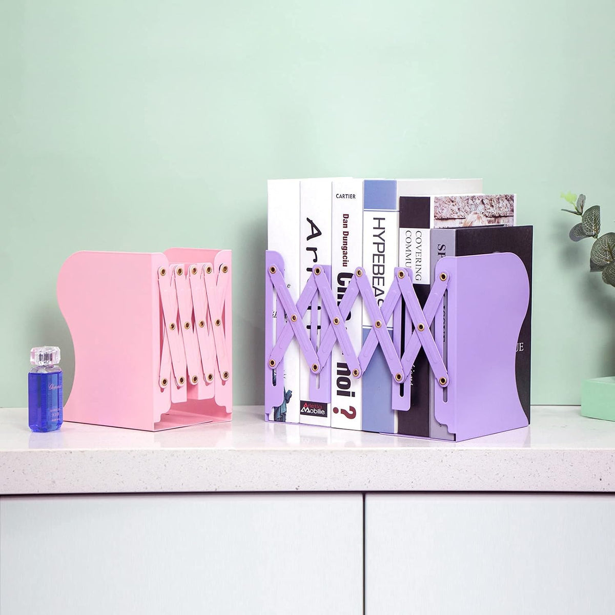 Adjustable Metal Book Ends for Shelves Pink
