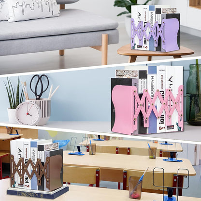 Adjustable Metal Book Ends for Shelves Pink