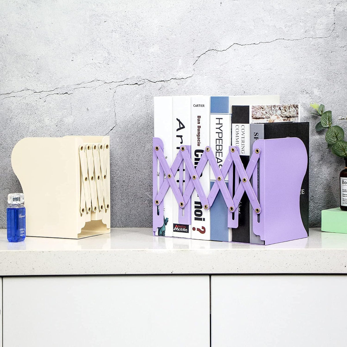 Adjustable Metal Book Ends for Shelves Pink