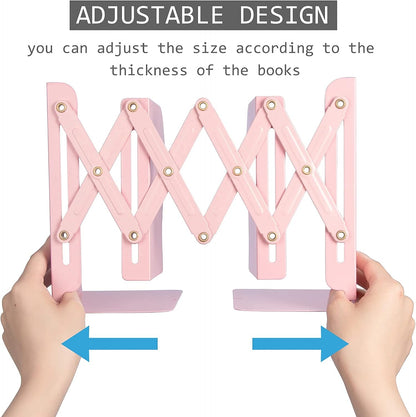 Adjustable Metal Book Ends for Shelves Pink