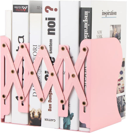 Adjustable Metal Book Ends for Shelves Pink