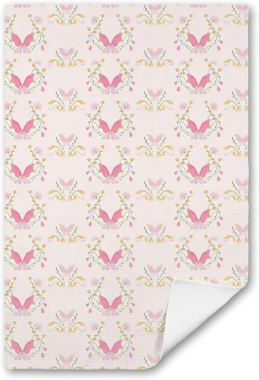 Coquette Pink Butterfly Kitchen Towels, Grandmillennial Pastel Pink Preppy Girly Decorative Hand Towel for Girls Bathroom, Vintage Floral Dish Tea Towel, 16x24 Inch