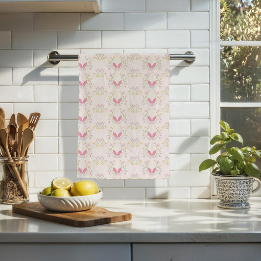 Coquette Pink Butterfly Kitchen Towels, Grandmillennial Pastel Pink Preppy Girly Decorative Hand Towel for Girls Bathroom, Vintage Floral Dish Tea Towel, 16x24 Inch