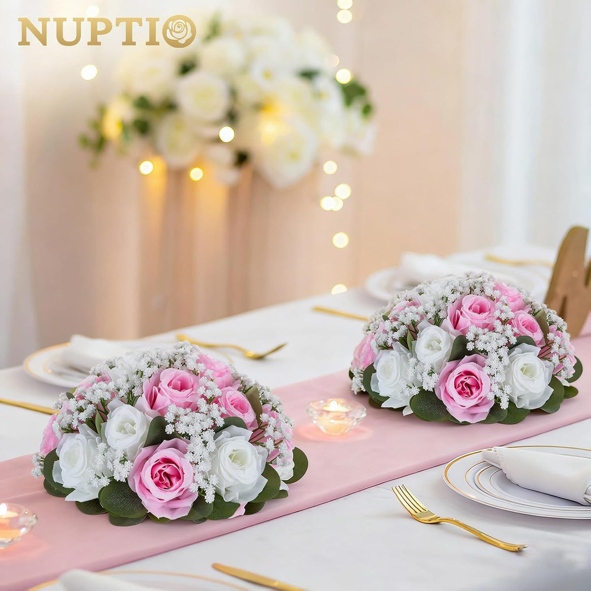 Flower Balls for Table Centerpieces: White & Pink Artificial Flowers