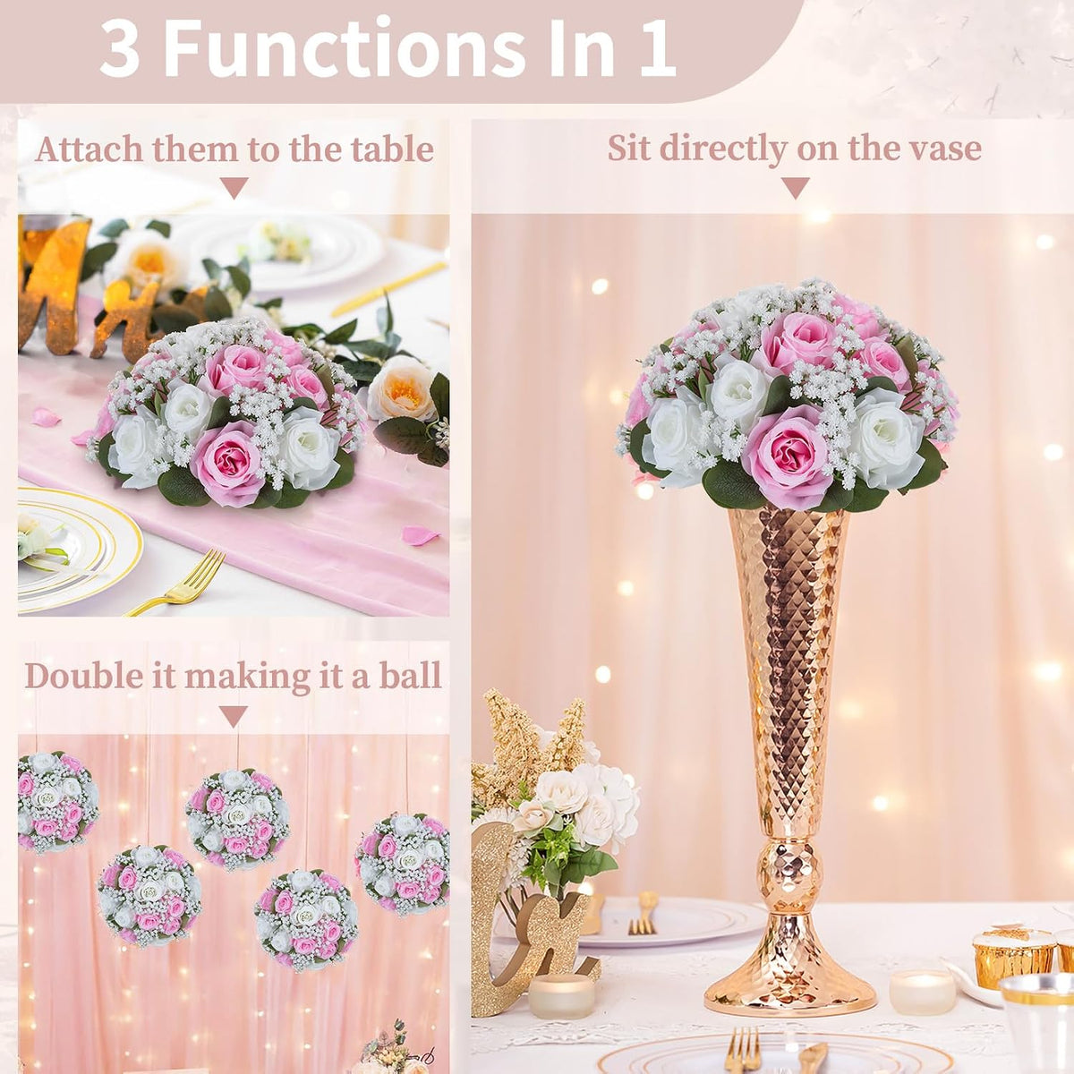 Flower Balls for Table Centerpieces: White & Pink Artificial Flowers