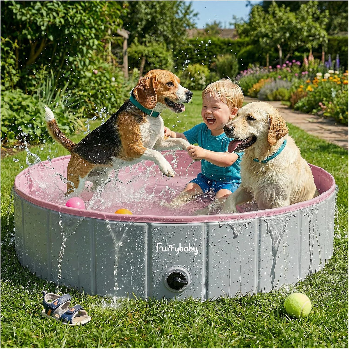 Furrybaby Foldable Dog Pool Non-Slip Hard Bath Tub Indoor Outdoor Pets Kids
