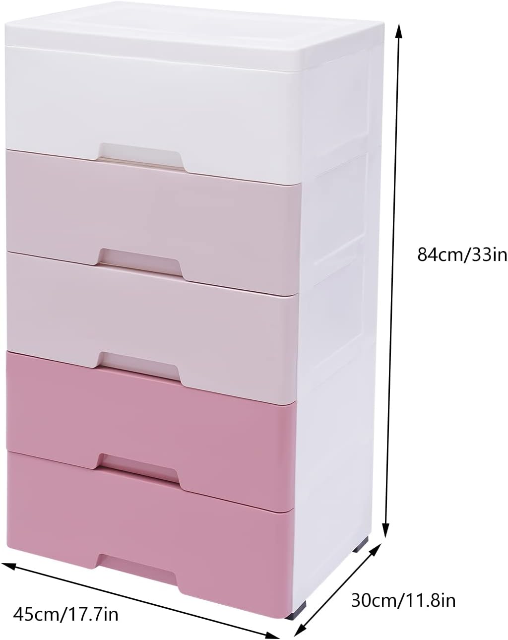 Plastic Cabinet 5 Drawers Storage Dresser, Small Closet Drawers Organizer Unit for Bedroom Playroom, Gradient Pink