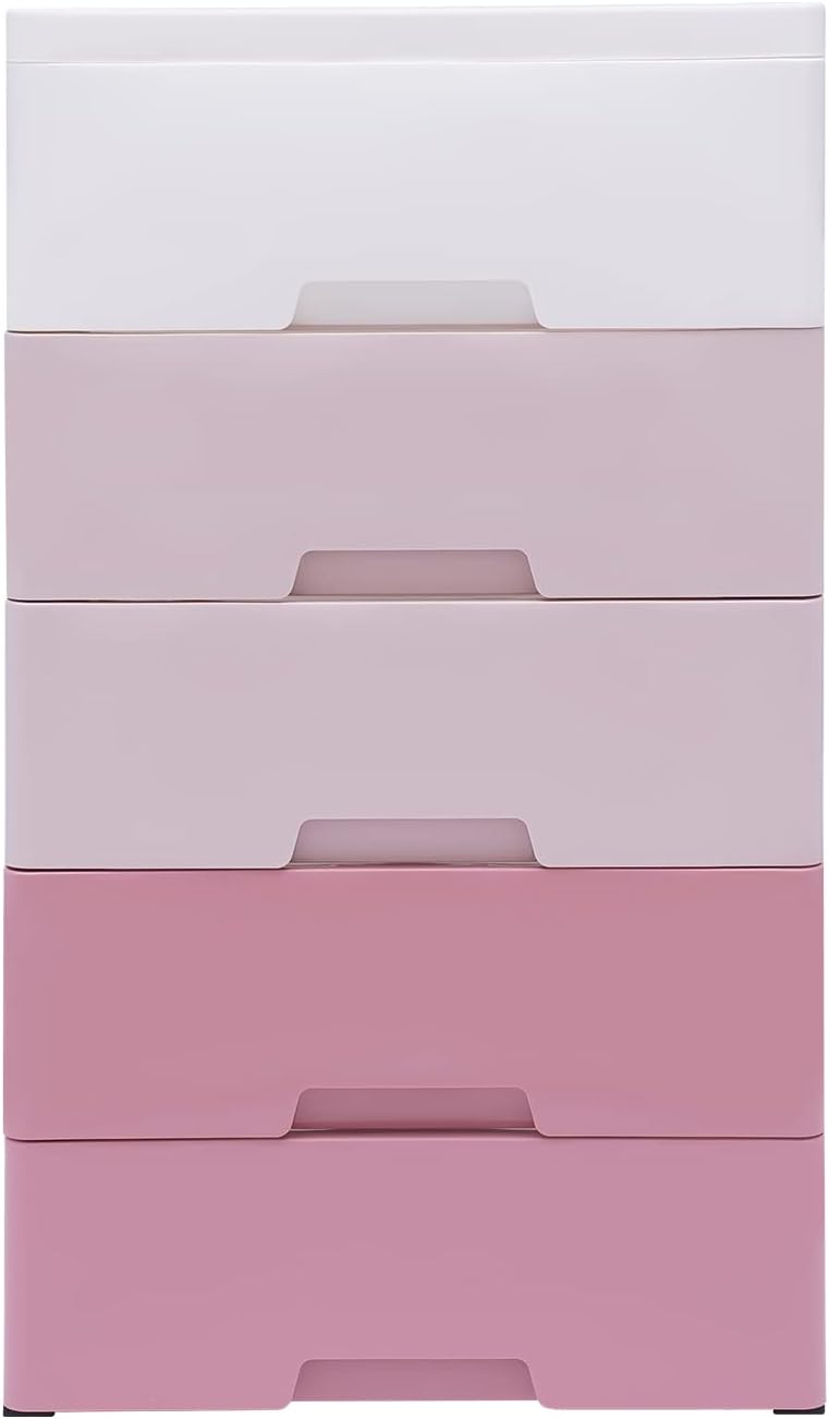Plastic Cabinet 5 Drawers Storage Dresser, Small Closet Drawers Organizer Unit for Bedroom Playroom, Gradient Pink