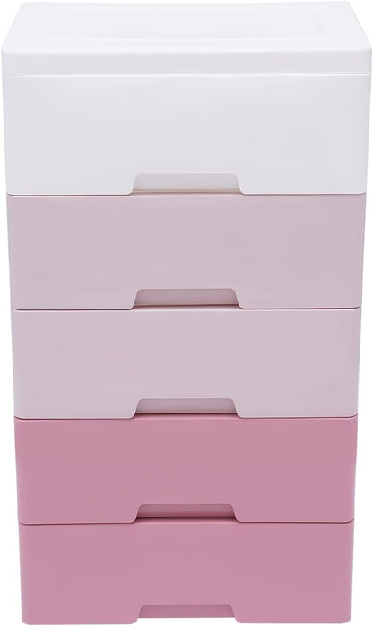 Plastic Cabinet 5 Drawers Storage Dresser, Small Closet Drawers Organizer Unit for Bedroom Playroom, Gradient Pink