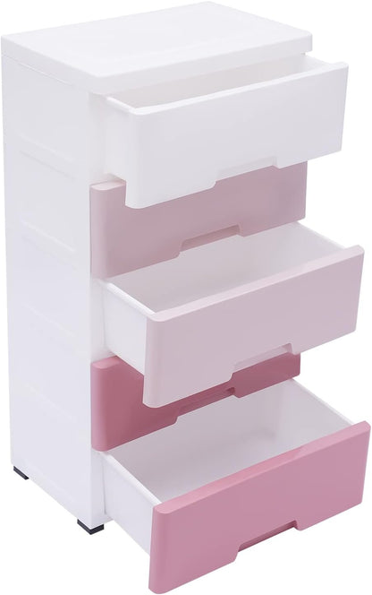 Plastic Cabinet 5 Drawers Storage Dresser, Small Closet Drawers Organizer Unit for Bedroom Playroom, Gradient Pink