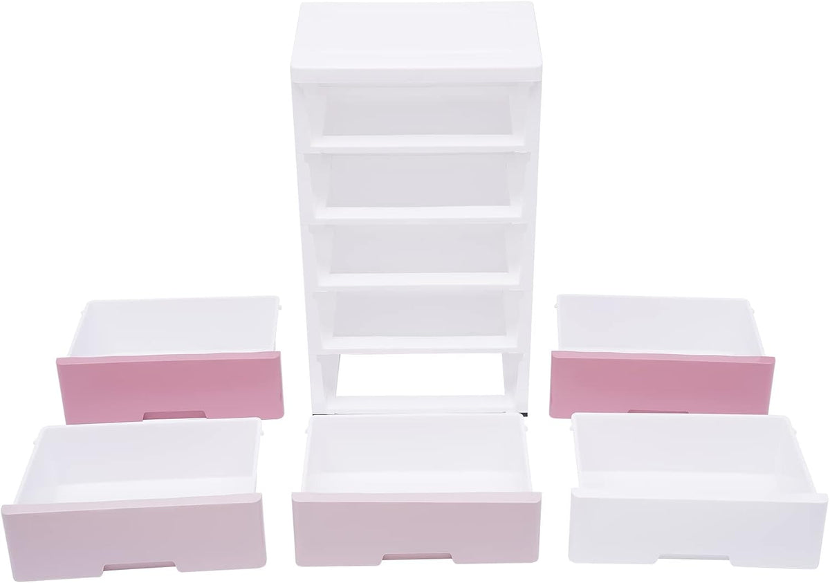 Plastic Cabinet 5 Drawers Storage Dresser, Small Closet Drawers Organizer Unit for Bedroom Playroom, Gradient Pink