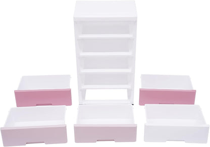 Plastic Cabinet 5 Drawers Storage Dresser, Small Closet Drawers Organizer Unit for Bedroom Playroom, Gradient Pink