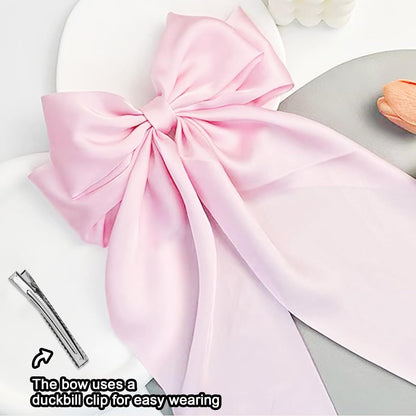 Silky Satin Hair Bows for Women Big Pink Bow Hair Clips for Girls Large Hair Barrettes Cute with Long Tails Party Hair Accessories for Thick & Thin Hair（pink）