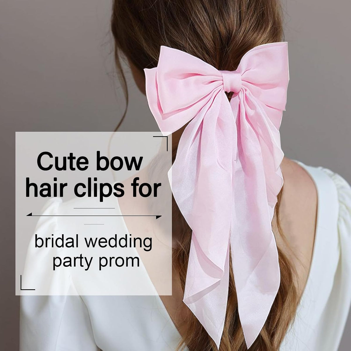 Silky Satin Hair Bows for Women Big Pink Bow Hair Clips for Girls Large Hair Barrettes Cute with Long Tails Party Hair Accessories for Thick & Thin Hair（pink）