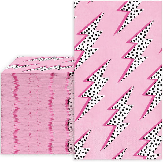 100Pcs Pink Preppy Guest Napkins Dots Lighting Disposable Napkins 3 Ply Dinner Hand Napkin Towel for Y2K Hippie Prep School Party Supplies Table Decor