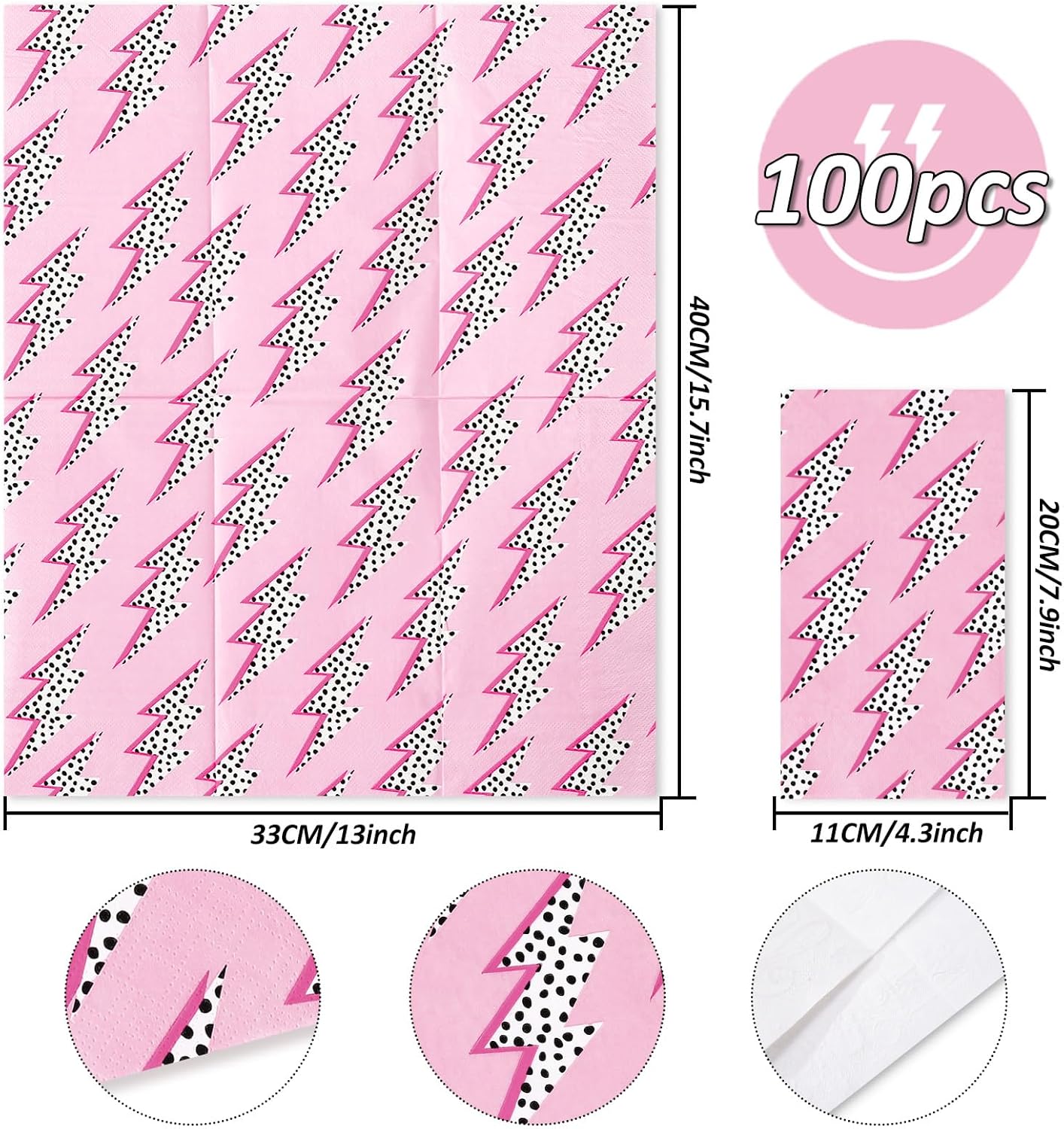100Pcs Pink Preppy Guest Napkins Dots Lighting Disposable Napkins 3 Ply Dinner Hand Napkin Towel for Y2K Hippie Prep School Party Supplies Table Decor