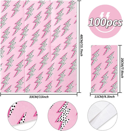 100Pcs Pink Preppy Guest Napkins Dots Lighting Disposable Napkins 3 Ply Dinner Hand Napkin Towel for Y2K Hippie Prep School Party Supplies Table Decor