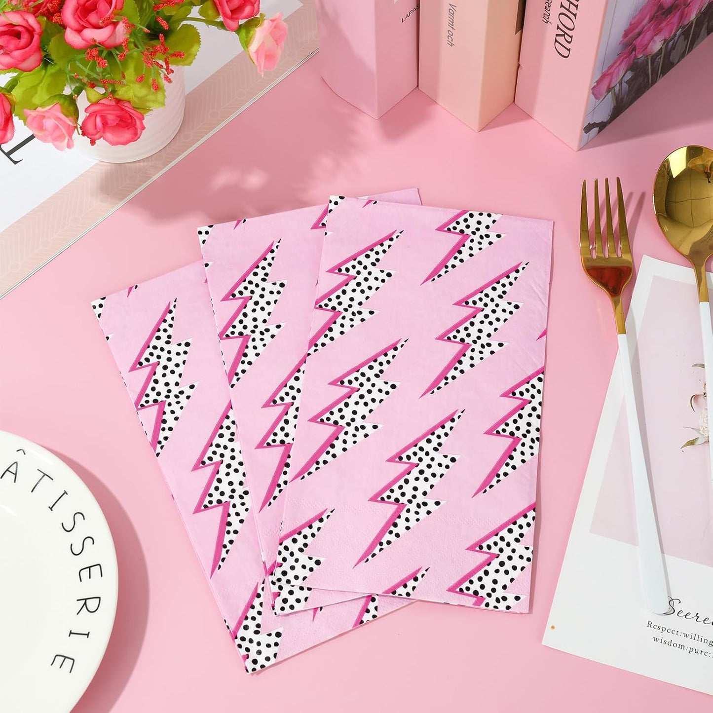 100Pcs Pink Preppy Guest Napkins Dots Lighting Disposable Napkins 3 Ply Dinner Hand Napkin Towel for Y2K Hippie Prep School Party Supplies Table Decor