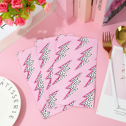 100Pcs Pink Preppy Guest Napkins Dots Lighting Disposable Napkins 3 Ply Dinner Hand Napkin Towel for Y2K Hippie Prep School Party Supplies Table Decor