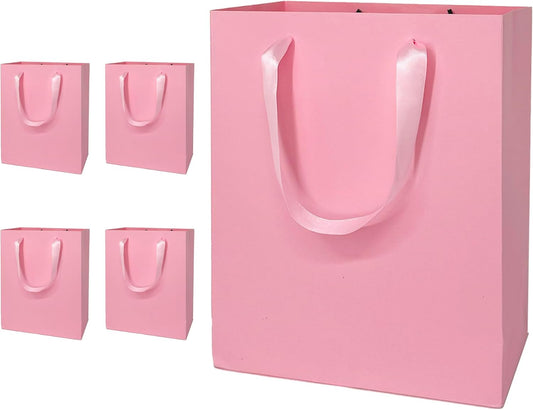 5 Pcs Medium Pink Gift Bags: 8x5x10 Inches Gift bags With Handles Party Favor Bags For Party,Birthday,Baby Shower,Wedding（Pink, No Tissue Paper）