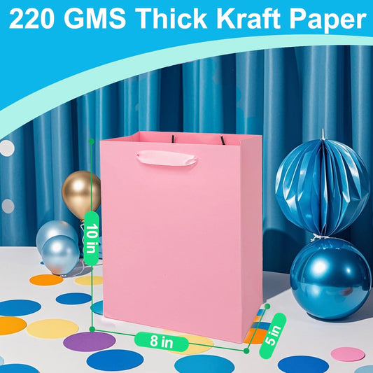 5 Pcs Medium Pink Gift Bags: 8x5x10 Inches Gift bags With Handles Party Favor Bags For Party,Birthday,Baby Shower,Wedding（Pink, No Tissue Paper）
