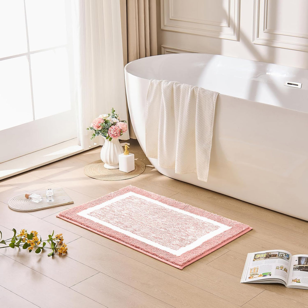 Blossom Pink Bath Mat 24"x16" Non Slip Washable Rug