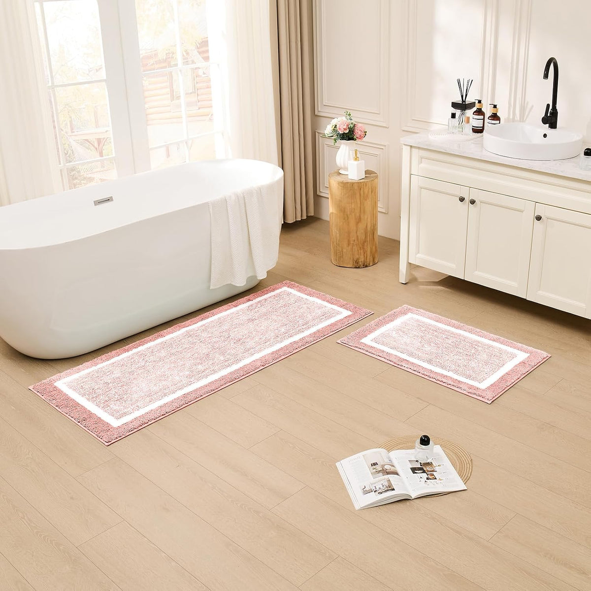 Blossom Pink Bath Mat 24"x16" Non Slip Washable Rug