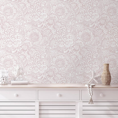 Peel and Stick Wallpaper Pink Boho Wall Paper Pink and White Floral Wallpaper for Bedroom Bathroom Removable Self-adhsive Contact Paper for Cabinets Nursery Vnyl Shelf Liner 17.3" x 118"