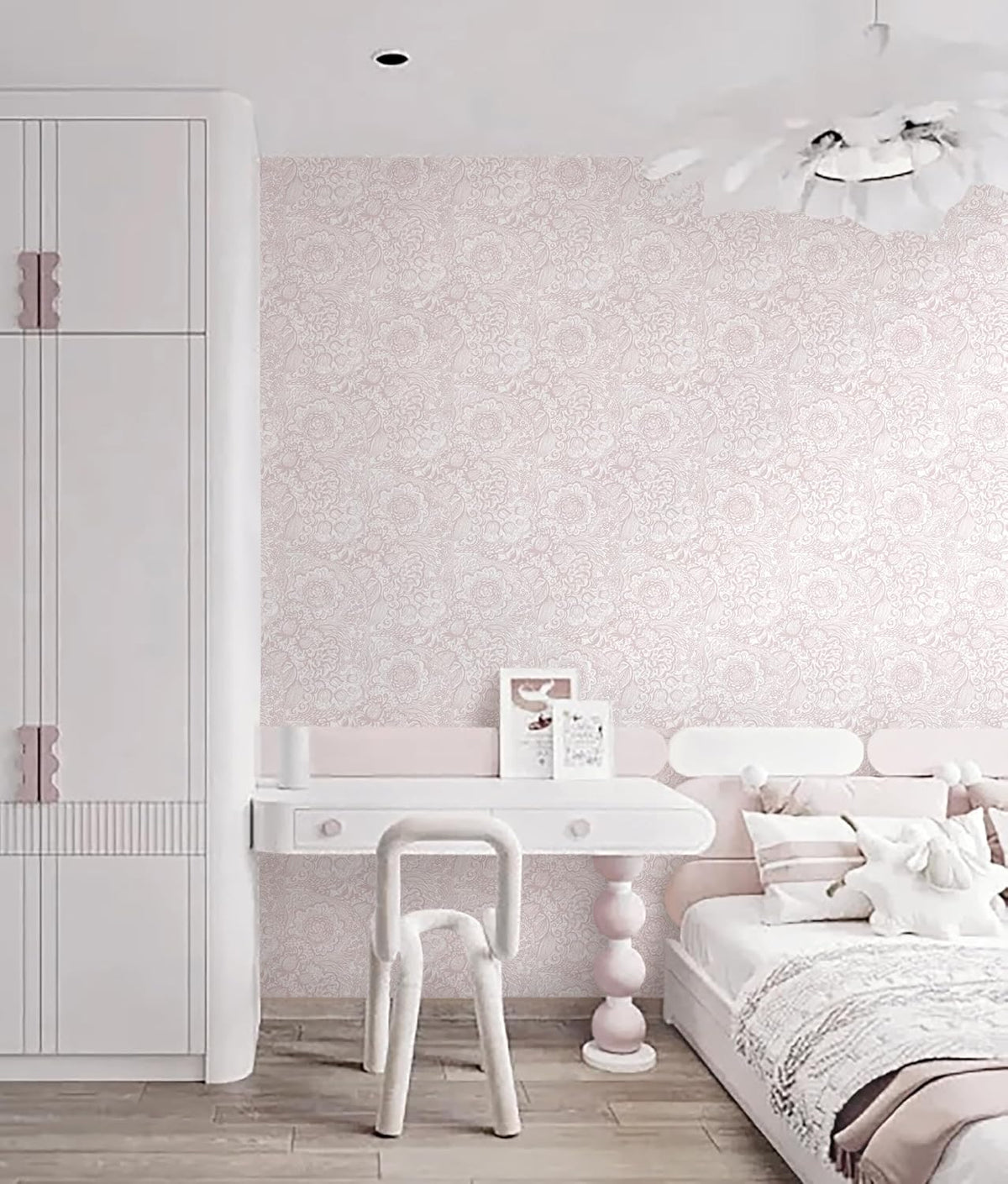Peel and Stick Wallpaper Pink Boho Wall Paper Pink and White Floral Wallpaper for Bedroom Bathroom Removable Self-adhsive Contact Paper for Cabinets Nursery Vnyl Shelf Liner 17.3" x 118"