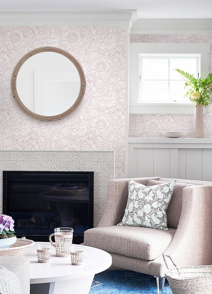 Peel and Stick Wallpaper Pink Boho Wall Paper Pink and White Floral Wallpaper for Bedroom Bathroom Removable Self-adhsive Contact Paper for Cabinets Nursery Vnyl Shelf Liner 17.3" x 118"