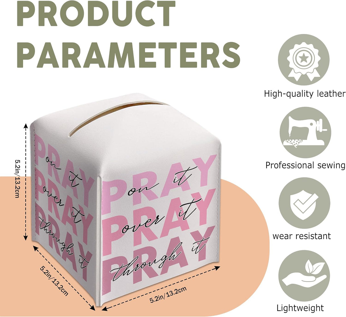 Pink Gifts Tissue Box Cover Square, Inspirational Gift Ideas for Friends, Pray Over It, Skeleton Desk Decor for Bathroom Office, Housewarming New Home Favor-(5.2 Inches) A60