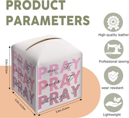 Pink Gifts Tissue Box Cover Square, Inspirational Gift Ideas for Friends, Pray Over It, Skeleton Desk Decor for Bathroom Office, Housewarming New Home Favor-(5.2 Inches) A60