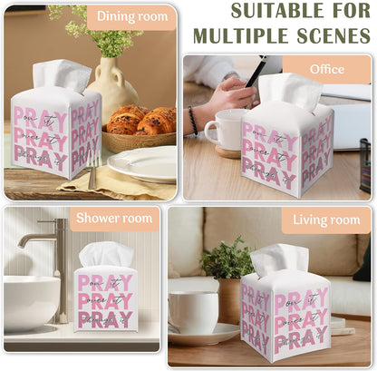 Pink Gifts Tissue Box Cover Square, Inspirational Gift Ideas for Friends, Pray Over It, Skeleton Desk Decor for Bathroom Office, Housewarming New Home Favor-(5.2 Inches) A60