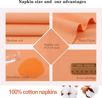 Peach Cloth Napkins Set of 6,100% Cotton,Thick,Reusable,Soft (Salmon)