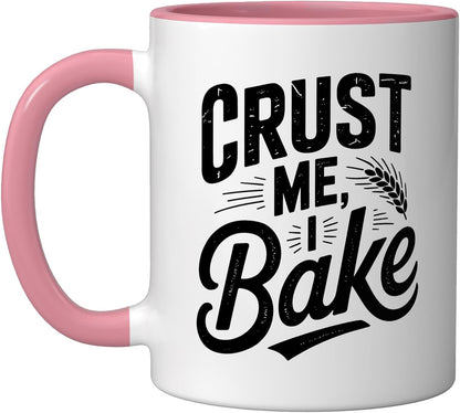 Crust Bake Dutch Oven Bread Humor Baker Funny Pun Ceramic Mug, Pink/White