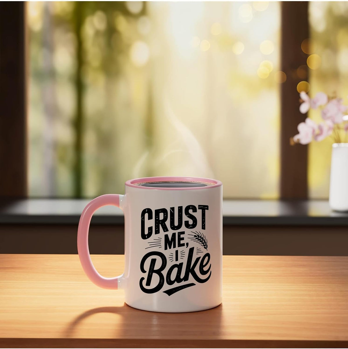 Crust Bake Dutch Oven Bread Humor Baker Funny Pun Ceramic Mug, Pink/White