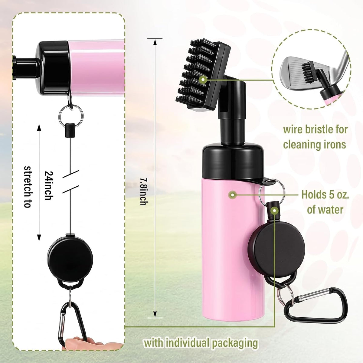 Pink and White Checkered Golf Towel with 5 oz Cleaner Water Brush