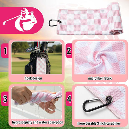 Pink and White Checkered Golf Towel with 5 oz Cleaner Water Brush