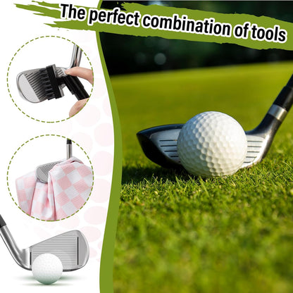 Pink and White Checkered Golf Towel with 5 oz Cleaner Water Brush