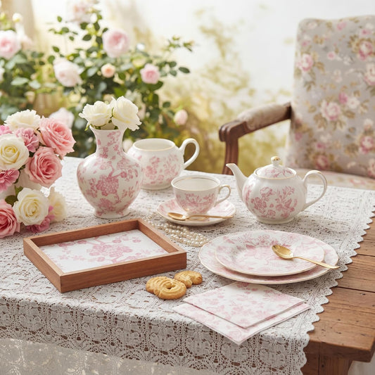 36 Pack 6 Styles Pink Decoupage Napkins Assorted Floral Chinoiserie Cocktail Napkin Decorative Printed Toile Tissue Paper for Crafting Summer Seashell DIY Coastal Decor, Unfolded 13''
