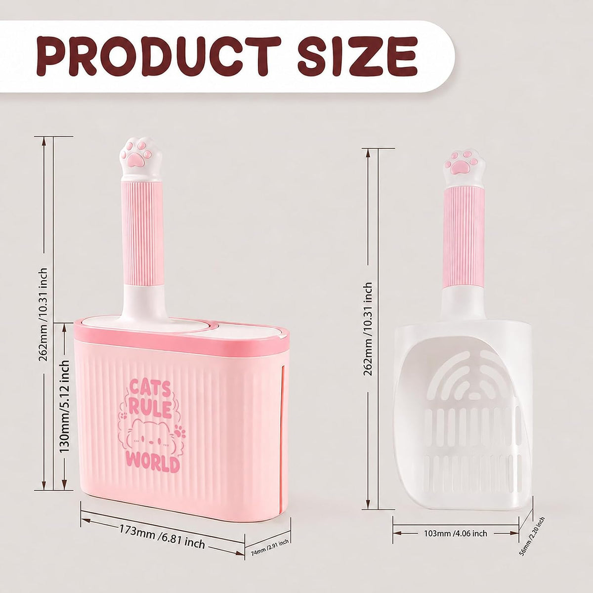 Cat Litter Scooper with Holder, Quick-Sifting Cat Litter Sieve – Easily Removes Clumps, Detachable Scoop Head with Storage Stand and Trash Bag Holder, Premium Cat Litter Scoop (Pink)