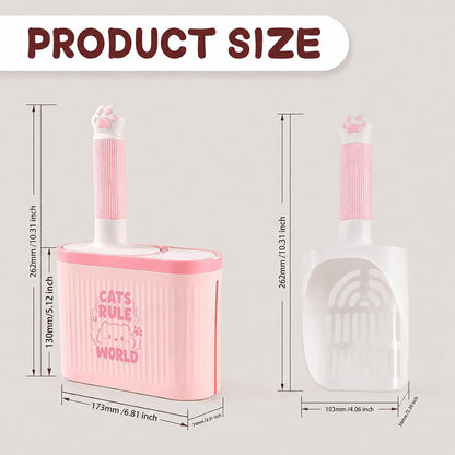 Cat Litter Scooper with Holder, Quick-Sifting Cat Litter Sieve – Easily Removes Clumps, Detachable Scoop Head with Storage Stand and Trash Bag Holder, Premium Cat Litter Scoop (Pink)