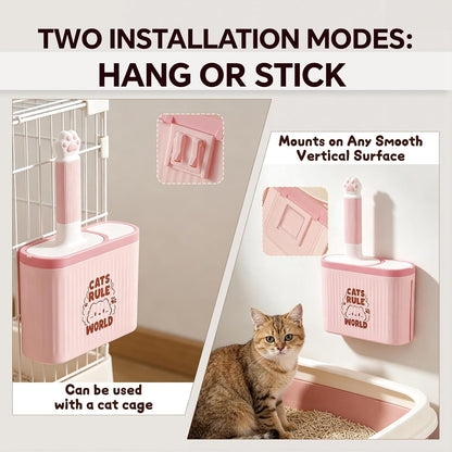 Cat Litter Scooper with Holder, Quick-Sifting Cat Litter Sieve – Easily Removes Clumps, Detachable Scoop Head with Storage Stand and Trash Bag Holder, Premium Cat Litter Scoop (Pink)