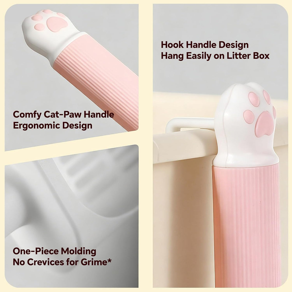 Cat Litter Scooper with Holder, Quick-Sifting Cat Litter Sieve – Easily Removes Clumps, Detachable Scoop Head with Storage Stand and Trash Bag Holder, Premium Cat Litter Scoop (Pink)