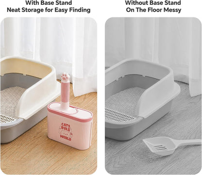 Cat Litter Scooper with Holder, Quick-Sifting Cat Litter Sieve – Easily Removes Clumps, Detachable Scoop Head with Storage Stand and Trash Bag Holder, Premium Cat Litter Scoop (Pink)