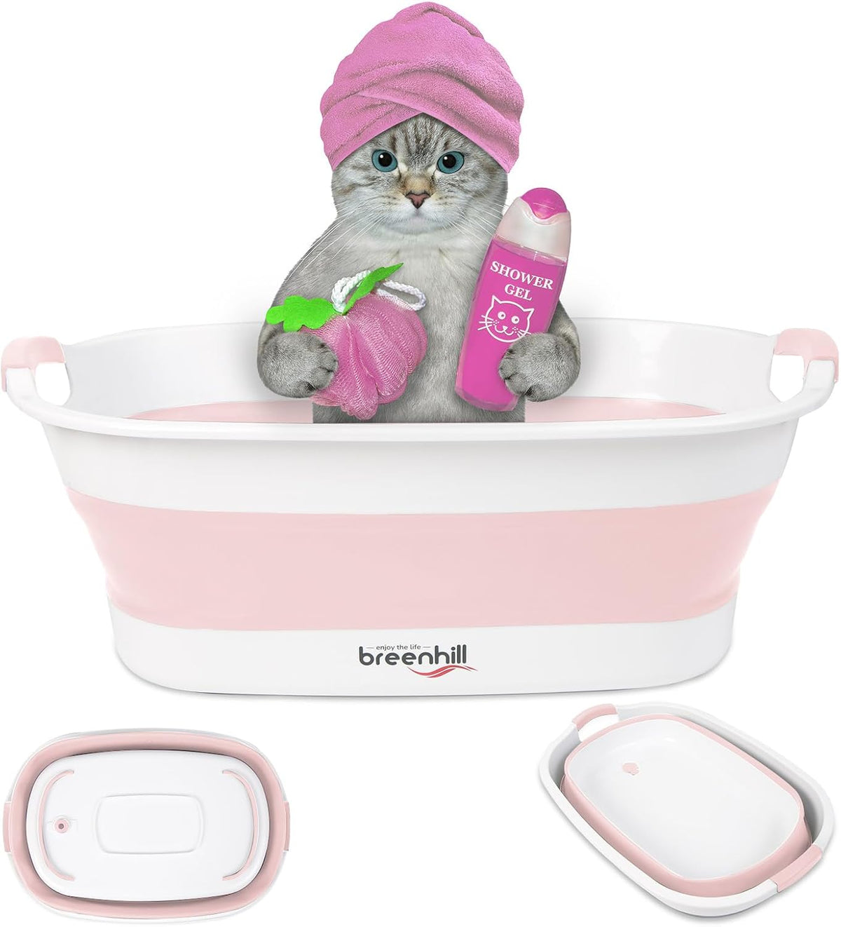 Collapsible Dog Bath Tub, Portable Puppy Bathtub with Drain Plug, Pink