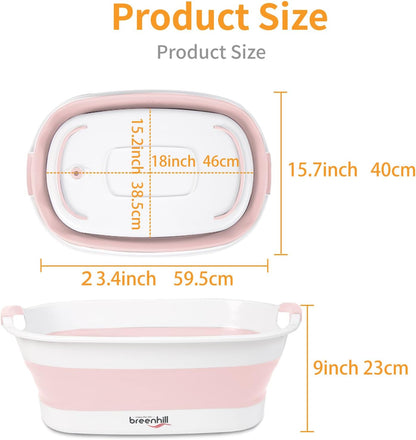 Collapsible Dog Bath Tub, Portable Puppy Bathtub with Drain Plug, Pink
