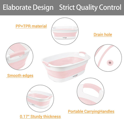 Collapsible Dog Bath Tub, Portable Puppy Bathtub with Drain Plug, Pink